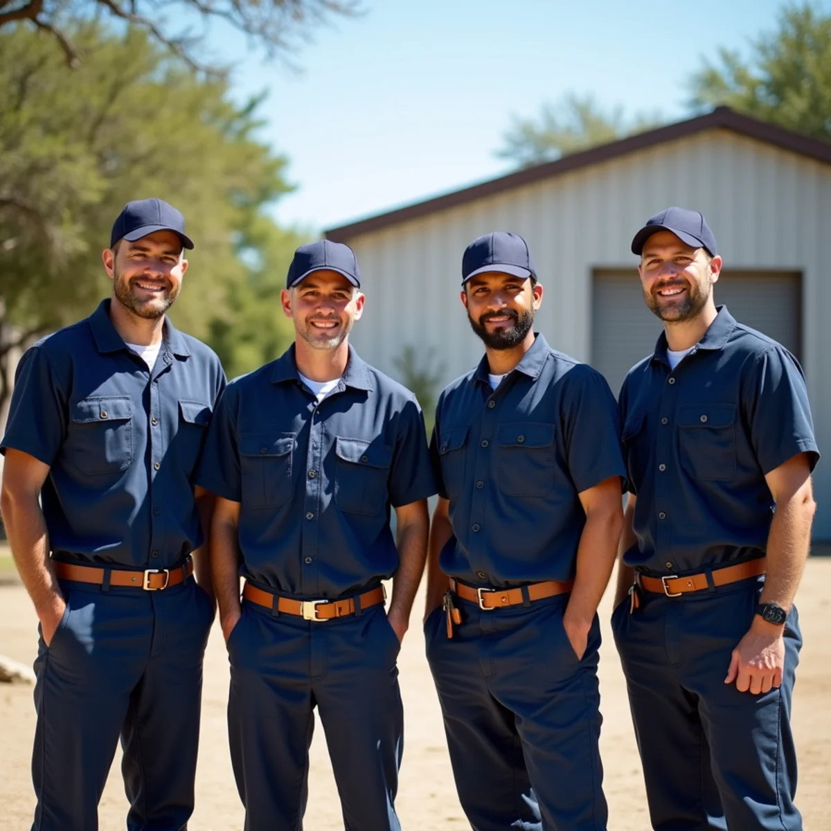 Crystal Falls Plumbing team of licensed Leander TX plumbers in uniform in front of the shop