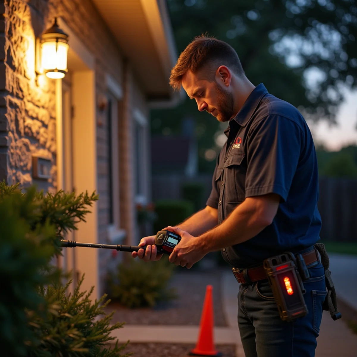 Licensed plumber performing a gas leak test on a residential gas line in Leander TX