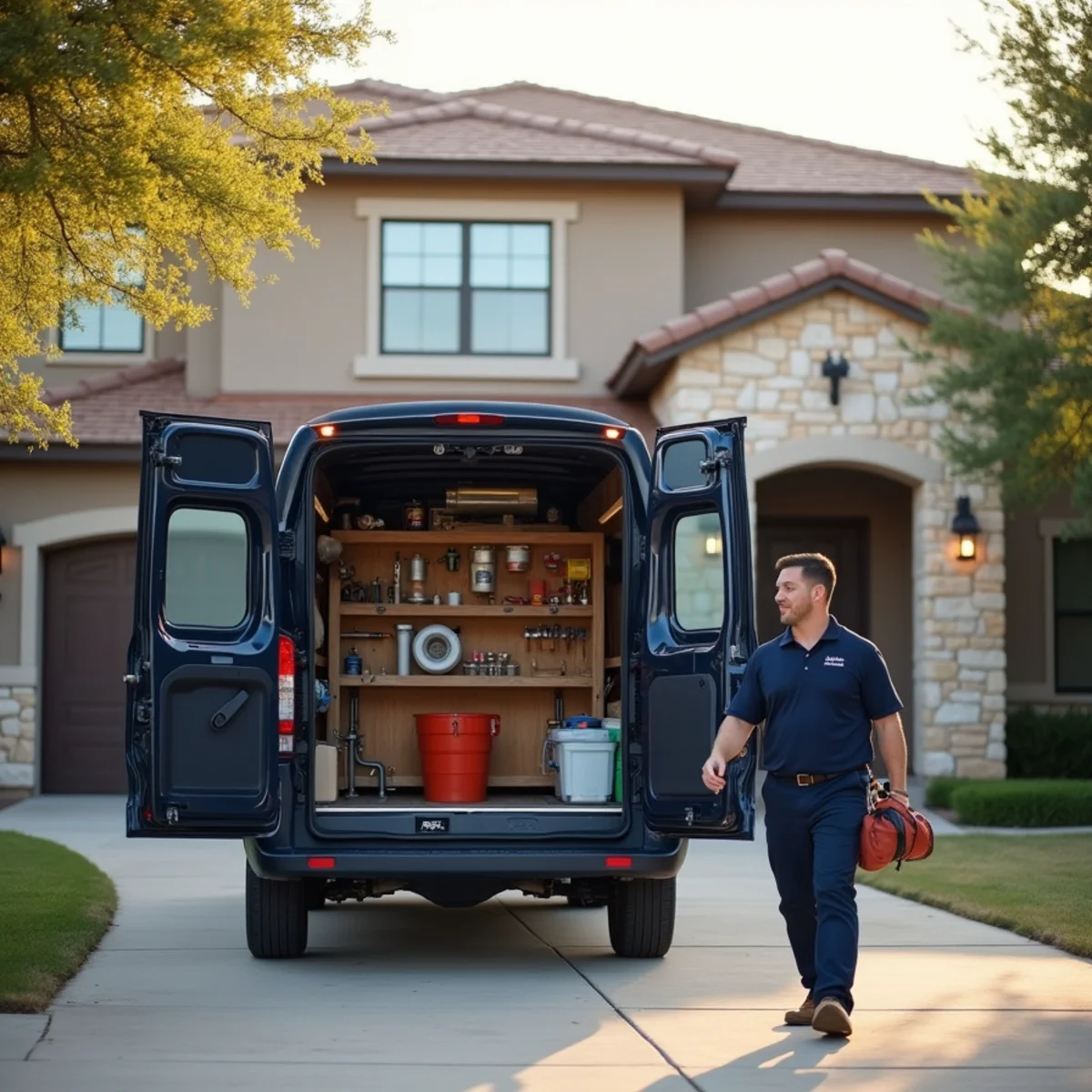 Licensed plumber performing plumbing services in a Buda, TX home