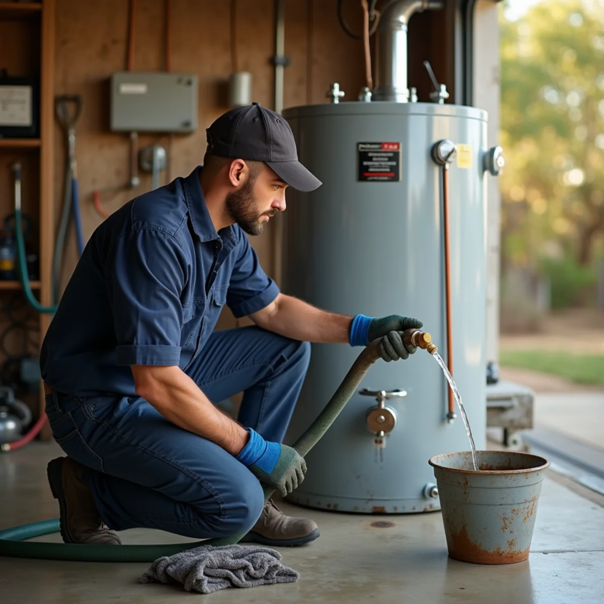 Flushing a water heater to remove hard water scale in a Leander TX home